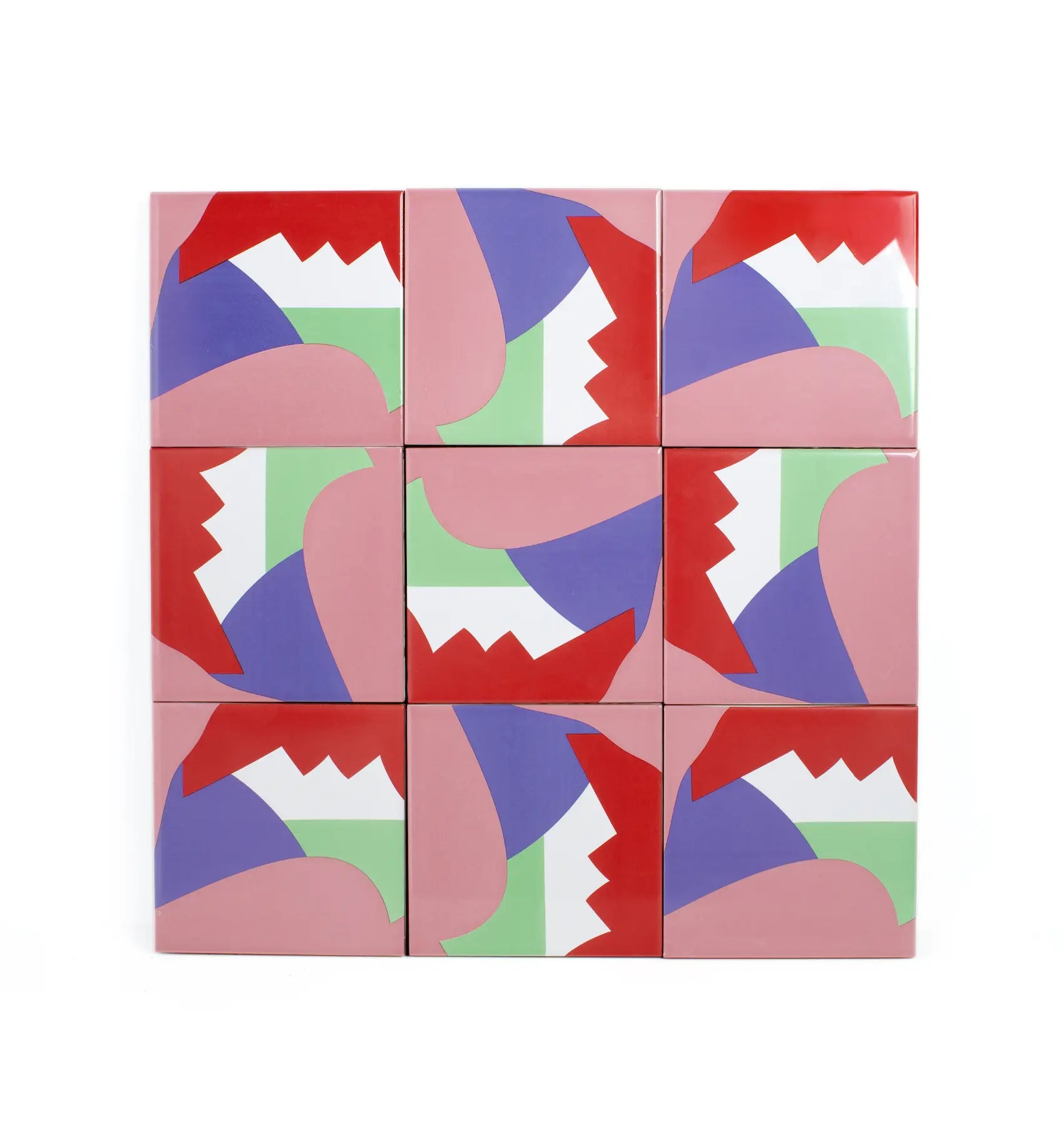 Set of Pattern Aka Corleone ceramic tiles by Clay arranged vertically – available at Clay