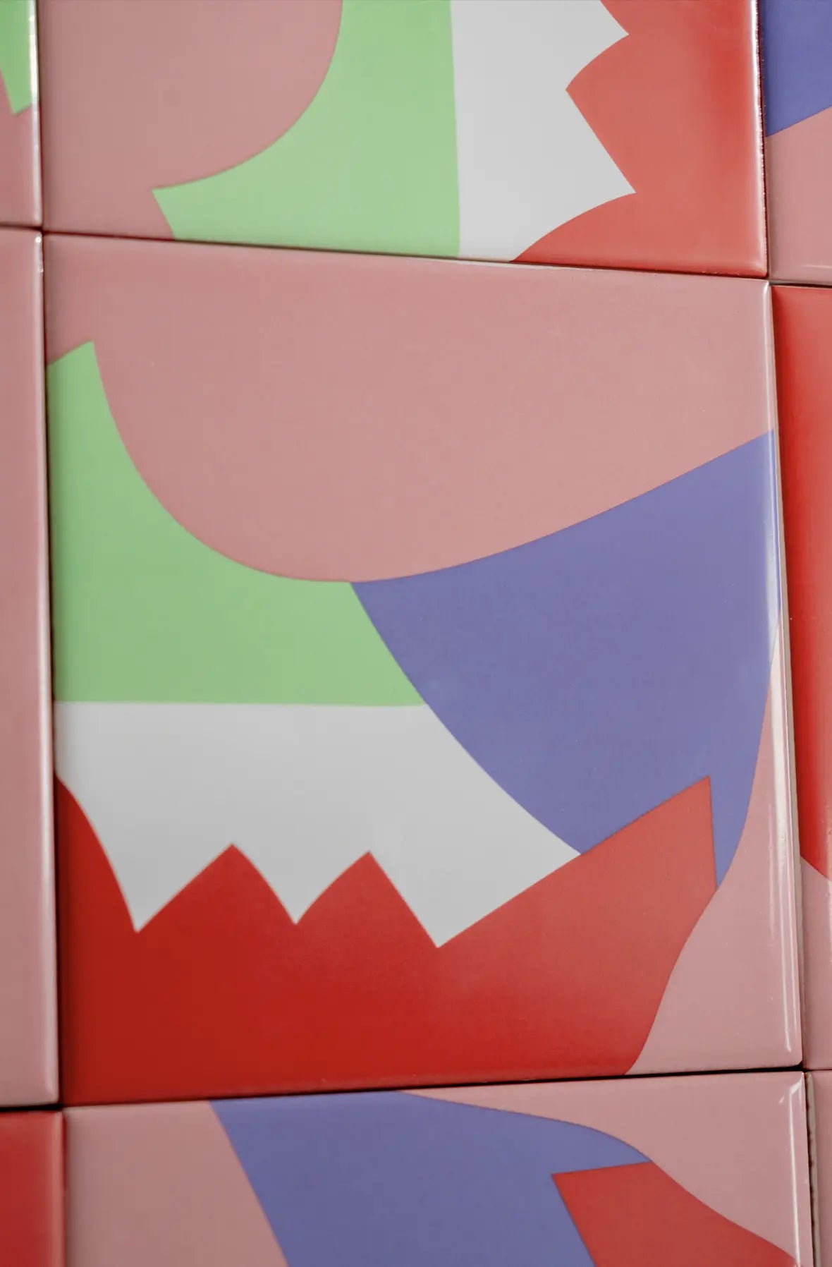 Vertical view of Pattern Aka Corleone ceramic tile by Clay highlighting bold geometric composition – on sale at Clay