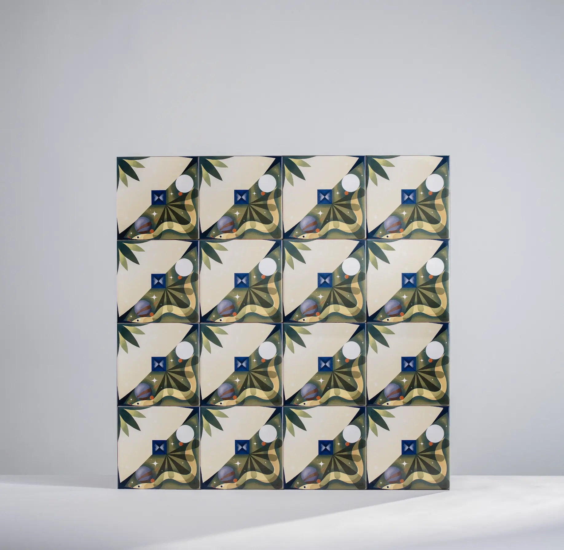 Grid arrangement of Pattern Kruella D’Enfer ceramic tiles by Clay – shop now at Clay